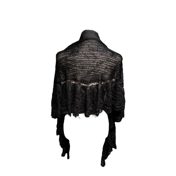 Cejon Black Scarf  Wrap Shawl Large Crochet Knit Ruffle Edge Thin  Long 83" - Picture 4 of 7
